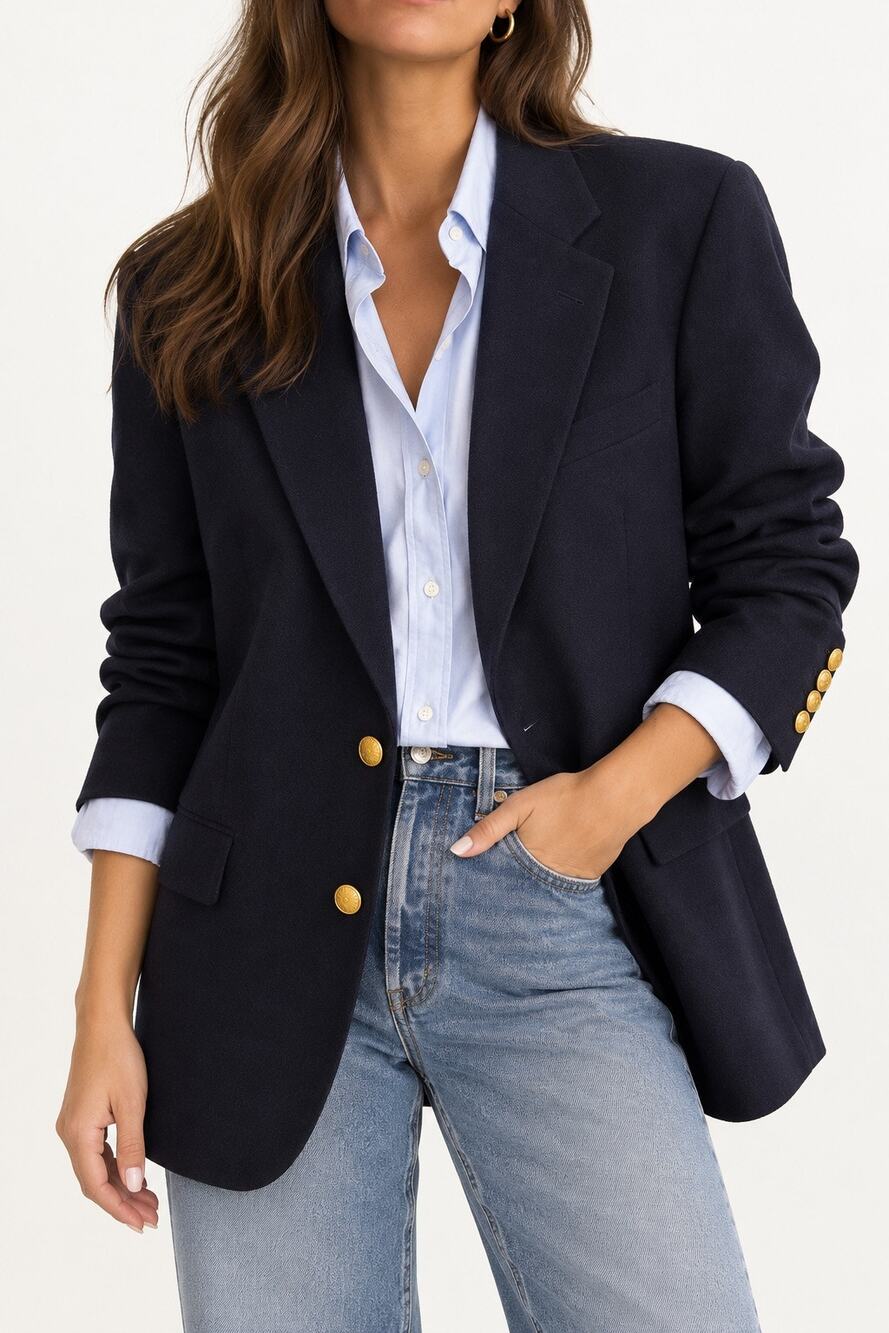 Vintage Ralph Lauren Navy Wool Gold Button Oversized Blazer
